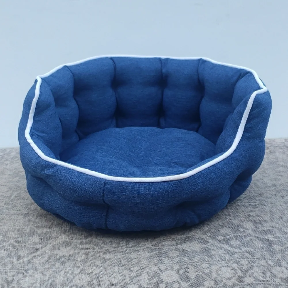 Small Round Blue Dog Bed